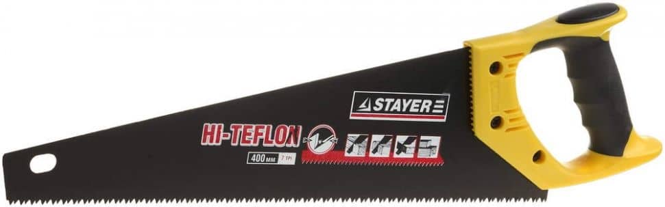 Ножовка STAYER "HITEFLON" по дереву,2-комп. пласт.руч. 450 мм  7 TPI