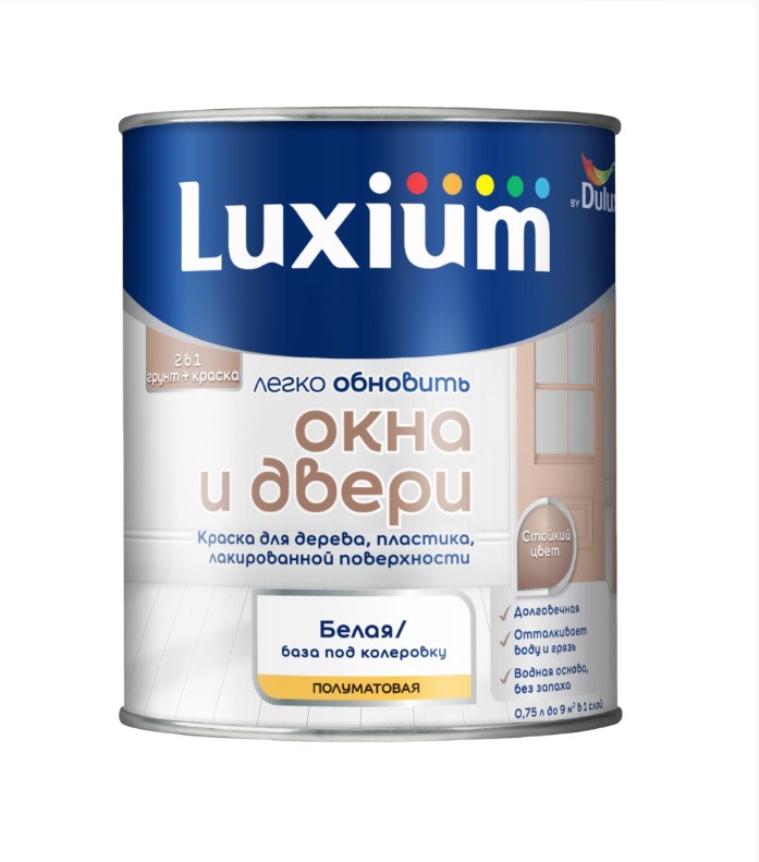 Краска Luxium Окна и Двери для дерева пластика база BW 0,75 л пол/матовая