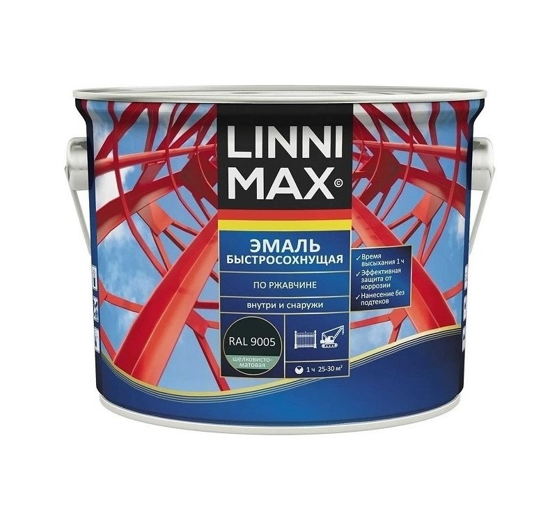 Грунт-эмаль LINNIMAX шел-мат RAL 9005 черная 2,5 л