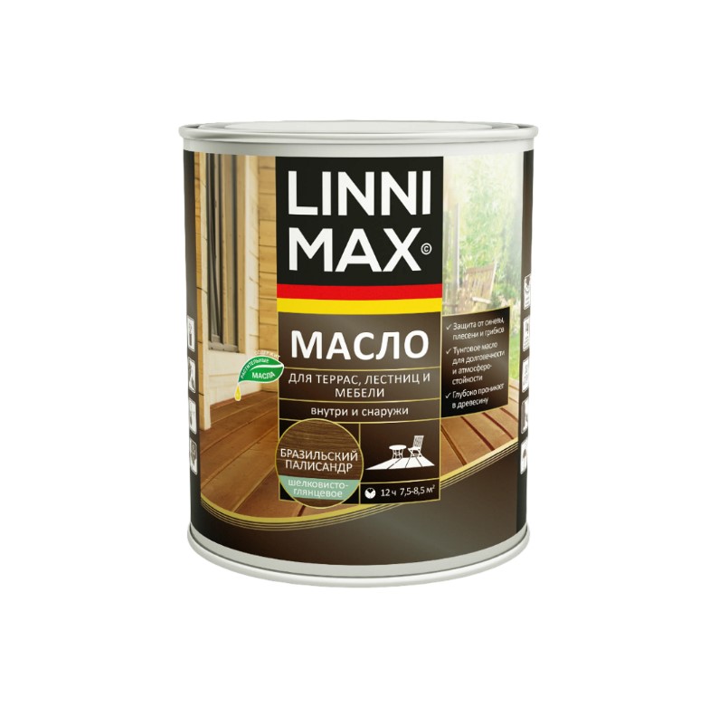 Масло LINNIMAX для древесины шелк/мат 9 л Бразильский палисандр