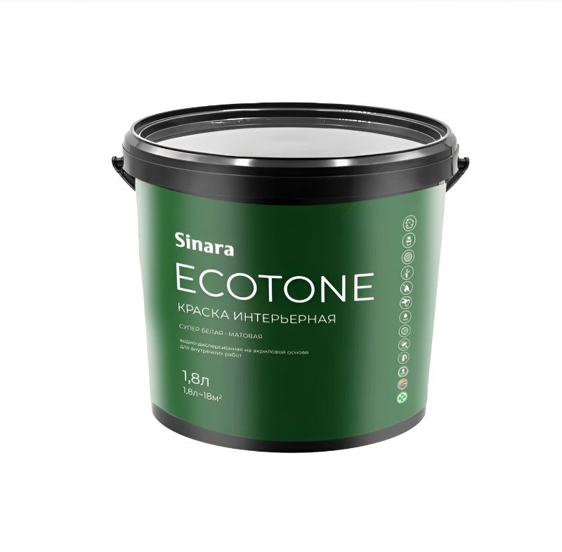 Краска в/д Sinara Ecotone Интерьерная супер белая (База А) 1,8л