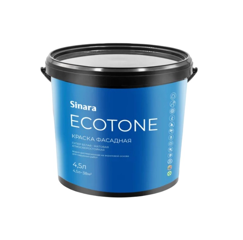 Краска в/д Sinara Ecotone фасадная супер белая (База А) 4,5л