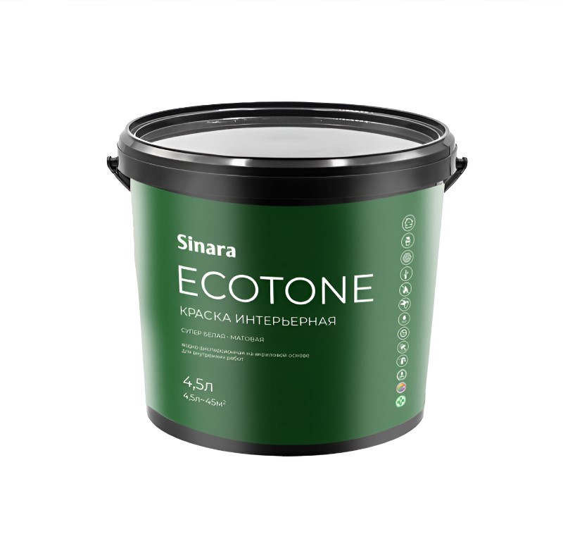 Краска в/д Sinara Ecotone Интерьерная супер белая(База А) 4,5л