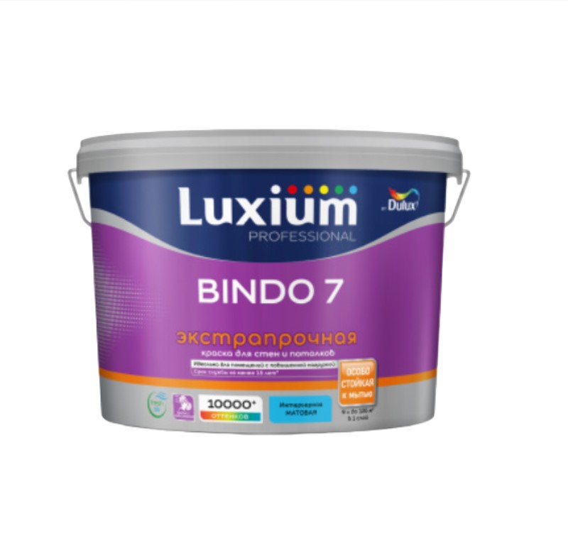 Краска в/д Luxium Bindo 7 для стен и потолков база BW 9 л